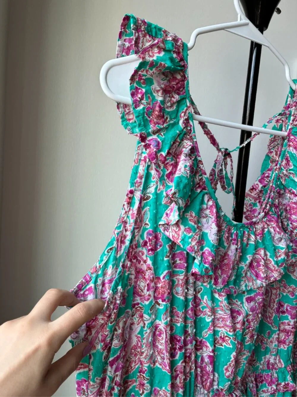 J. Crew	Floral Ruffle Tiered Pink and Green Midi Dress - Size 20